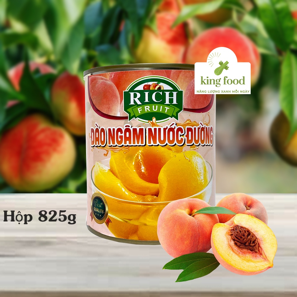 Đào Tươi Ngâm Nước Đường Giòn Ngọt Rich Fruit - Hộp 825g - Nguyên liệu làm trà đào, trà trái cây ngon chuẩn vị tự nhiên