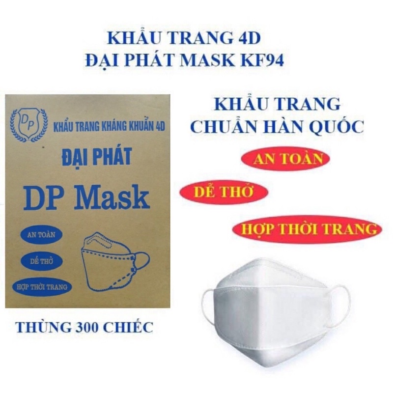 THÙNG 300 CHIẾC KHẨU TRANG KHÁNG KHUẨN ĐẠI PHÁT 4D MASK KF94 THIẾT KẾ THÔNG MINH ÔM SÁT KHUÔN MẶT
