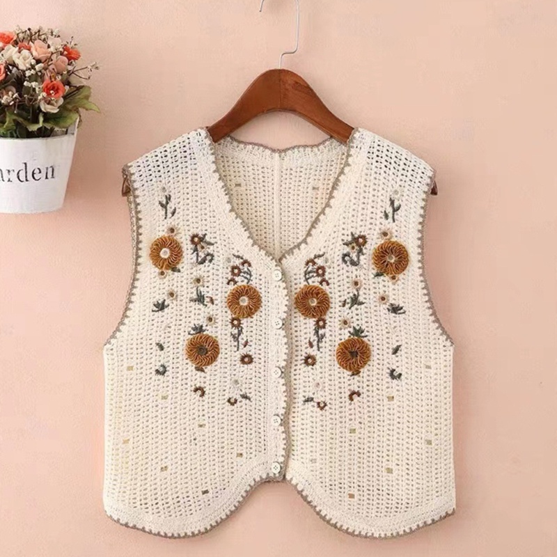 Ivy Áo Khoác Cardigan Đan Móc Dáng Ngắn Phía Trước Họa Tiết Hoa Mùa Hè Cho Nữ
