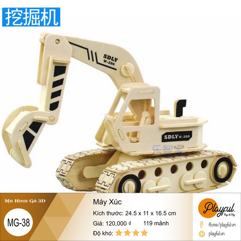 Bộ Lắp Ráp Mô Hình Gỗ 3D - [MG38] Máy Xúc