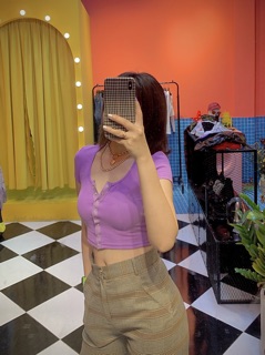 2101 - Áo croptop khuy bấm trước