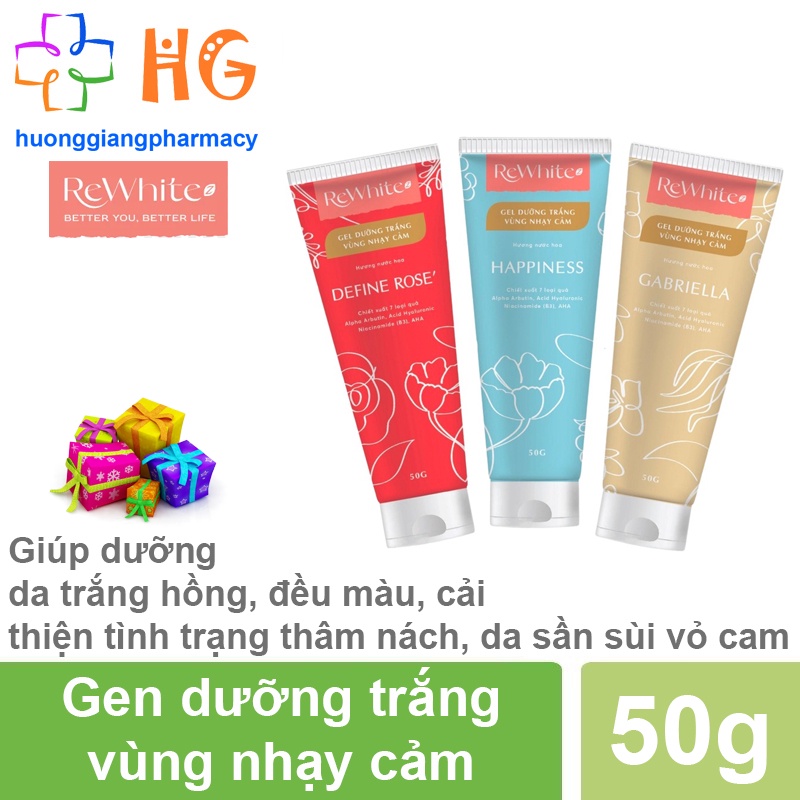 Bộ sản phẩm Gel dưỡng trắng vùng nhạy cảm REWHITEZ Define Rose Gabriella Happiness Tuýp Giúp Kháng Khuẩn Cấp Ẩm Tuýp 50g