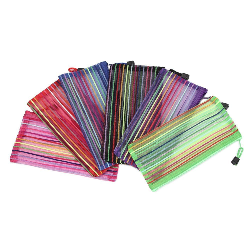 1 Hộp Đựng Bút / Mỹ Phẩm Bằng Nylon Màu Trơn Có Khóa Kéo Tiện Dụng