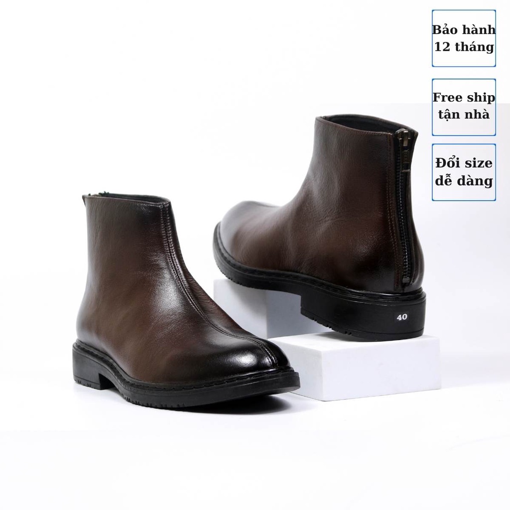 Giày da nam công sở Chelsea Boot Zip Nâu da bò bảo hành 1 năm Lucas shoes | BigBuy360 - bigbuy360.vn