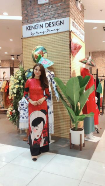 Set áo dài gấm mẹ và bé kèm quần