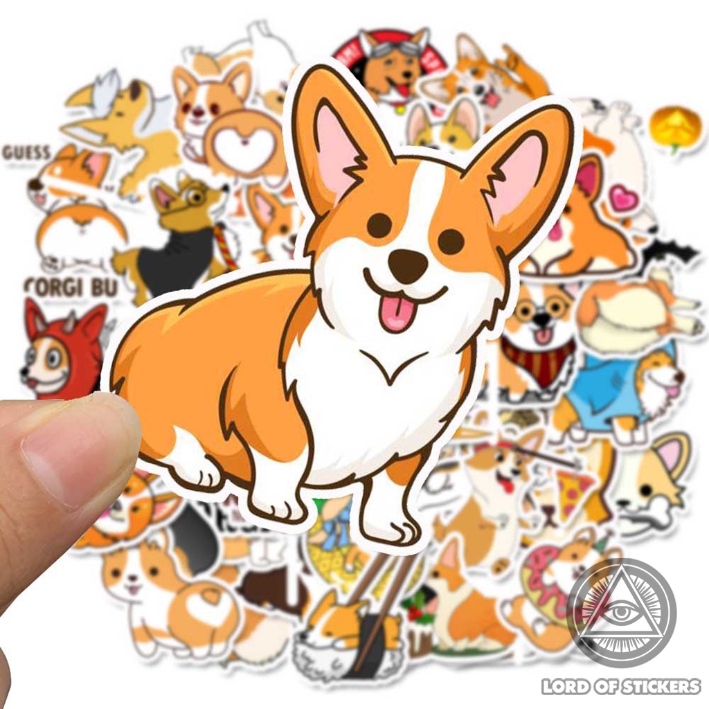 Set 50 Nhãn Dán Hoạt Hình Chó Corgi Sticker Cute Dễ Thương Chống Thấm Nước Trang Trí Mũ Bảo Hiểm, Laptop, Ván Trượt, Sổ