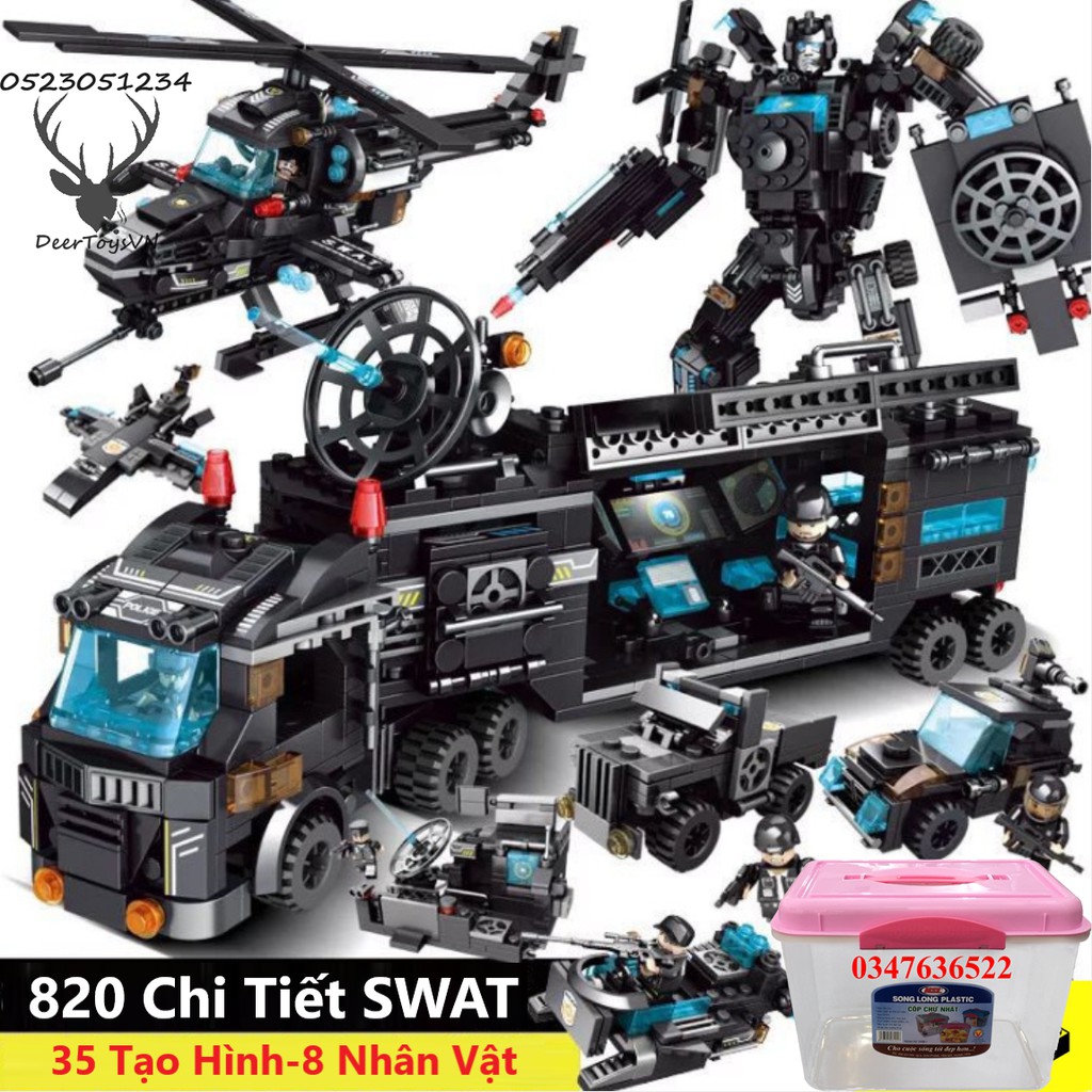 BỘ ĐỒ CHƠI XẾP HÌNH LEGO OTO CẢNH SÁT 820 MẢNH,LEGO ROBOT - 35 TẠO HÌNH