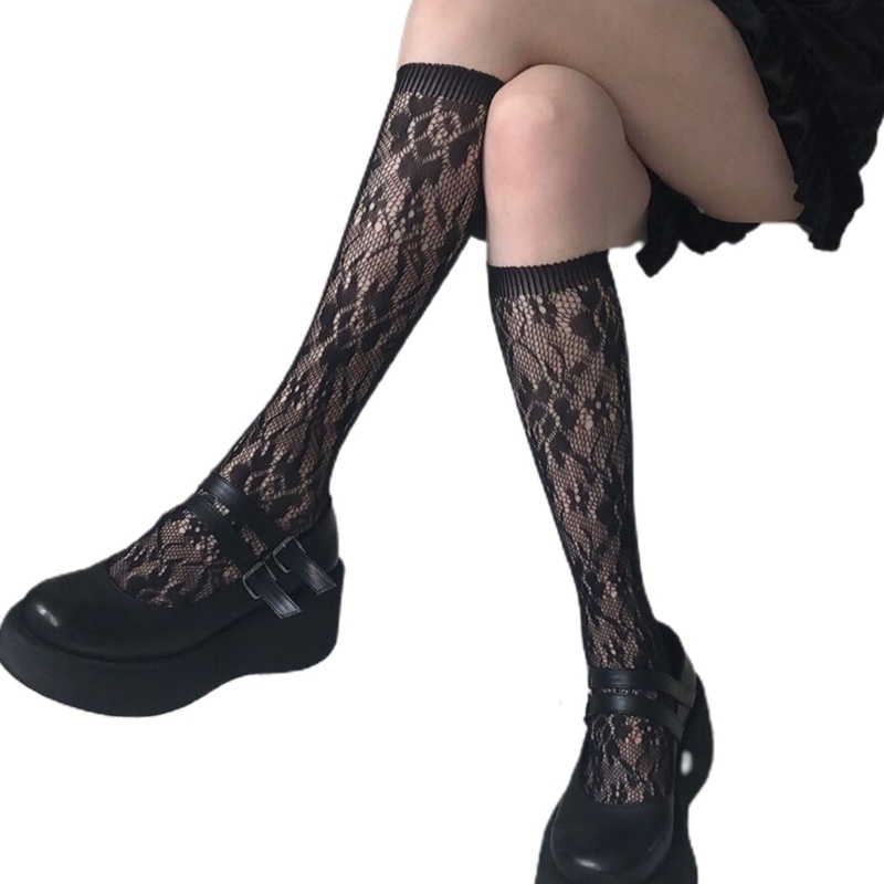 Vớ dài ngang gối phối ren lưới họa tiết hoa phong cách Lolita Nhật Bản | BigBuy360 - bigbuy360.vn