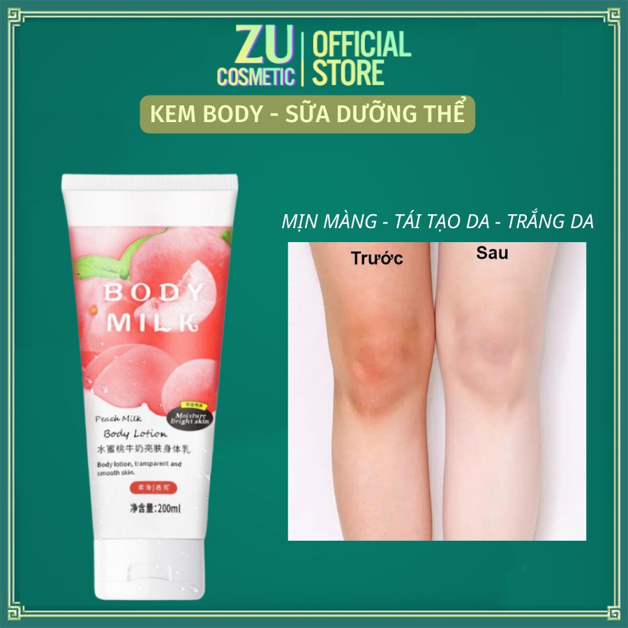 Kem Body Trắng Da, Sữa Dưỡng Thể Trắng Da Chống Nắng Toàn Thân Trái Đào Hương Nước Hoa 200ml Zu Cosmetics