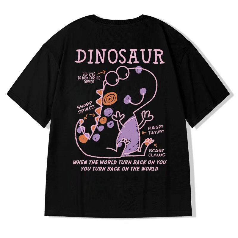 Áo thun ngắn tay dáng rộng họa tiết khủng long hoạt hình thời trang mùa hè Hàn Quốc cho nam nữ size m-8xl