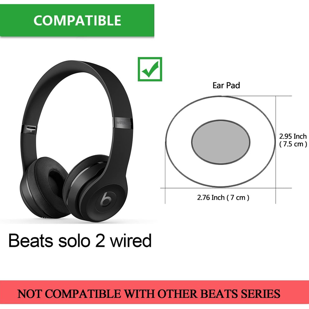 Solo 2 Wired Replacement Earpads - Easy to Install Cushions for Beats Solo2 Wired On-Ear Headphones by Dr. Dre ONLY (NOT FIT Solo 2.0/3.0 Wireless)