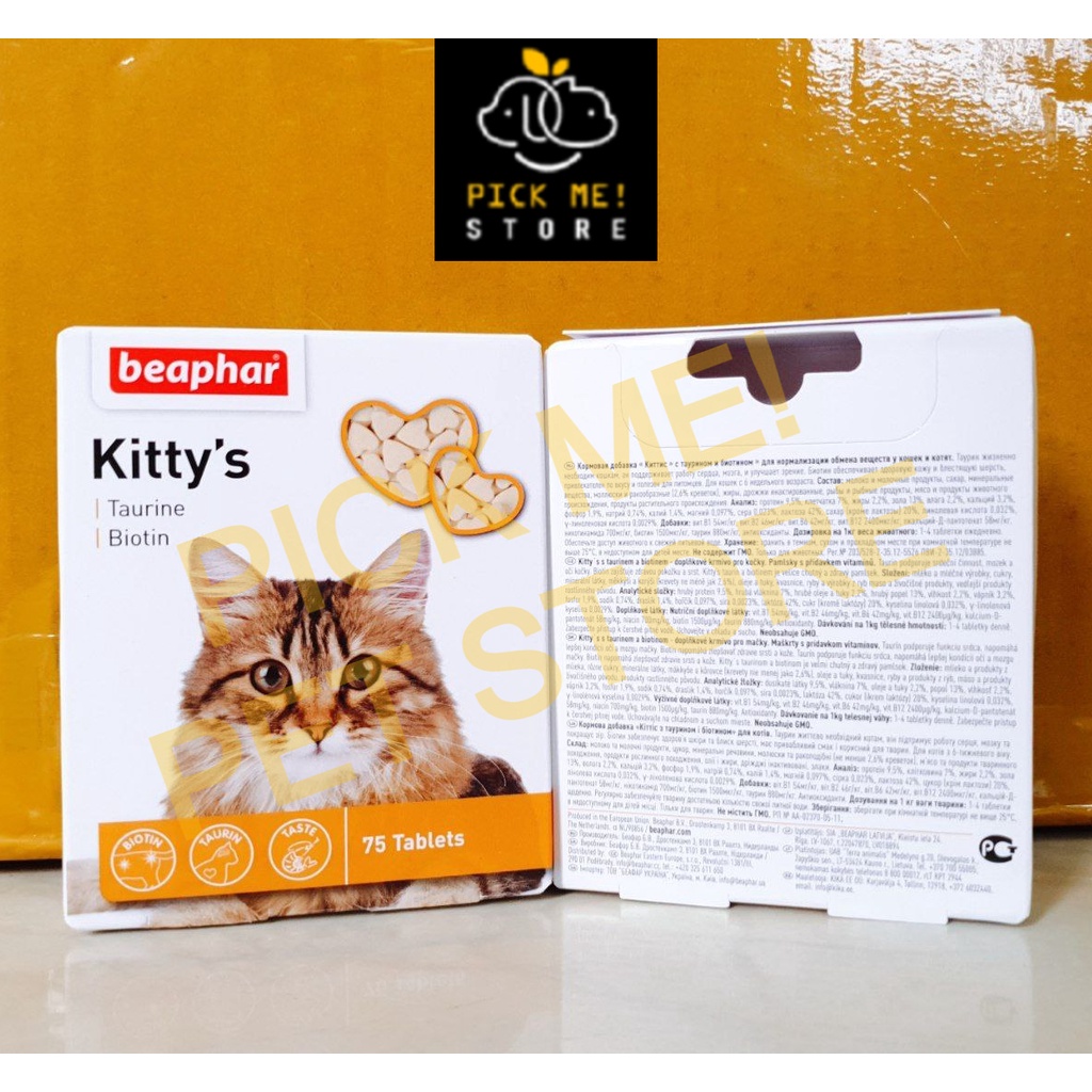 BEAPHAR Kitty's Taurine, Biotin - Viên Hỗ Trợ Tim Mạch, Mắt Sáng, Mượt Lông, Tăng Nọng Cho Mèo