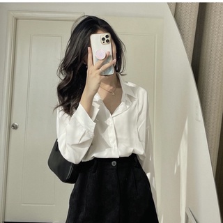 Áo sơ mi trắng basic vạt bầu dáng rộng oversize