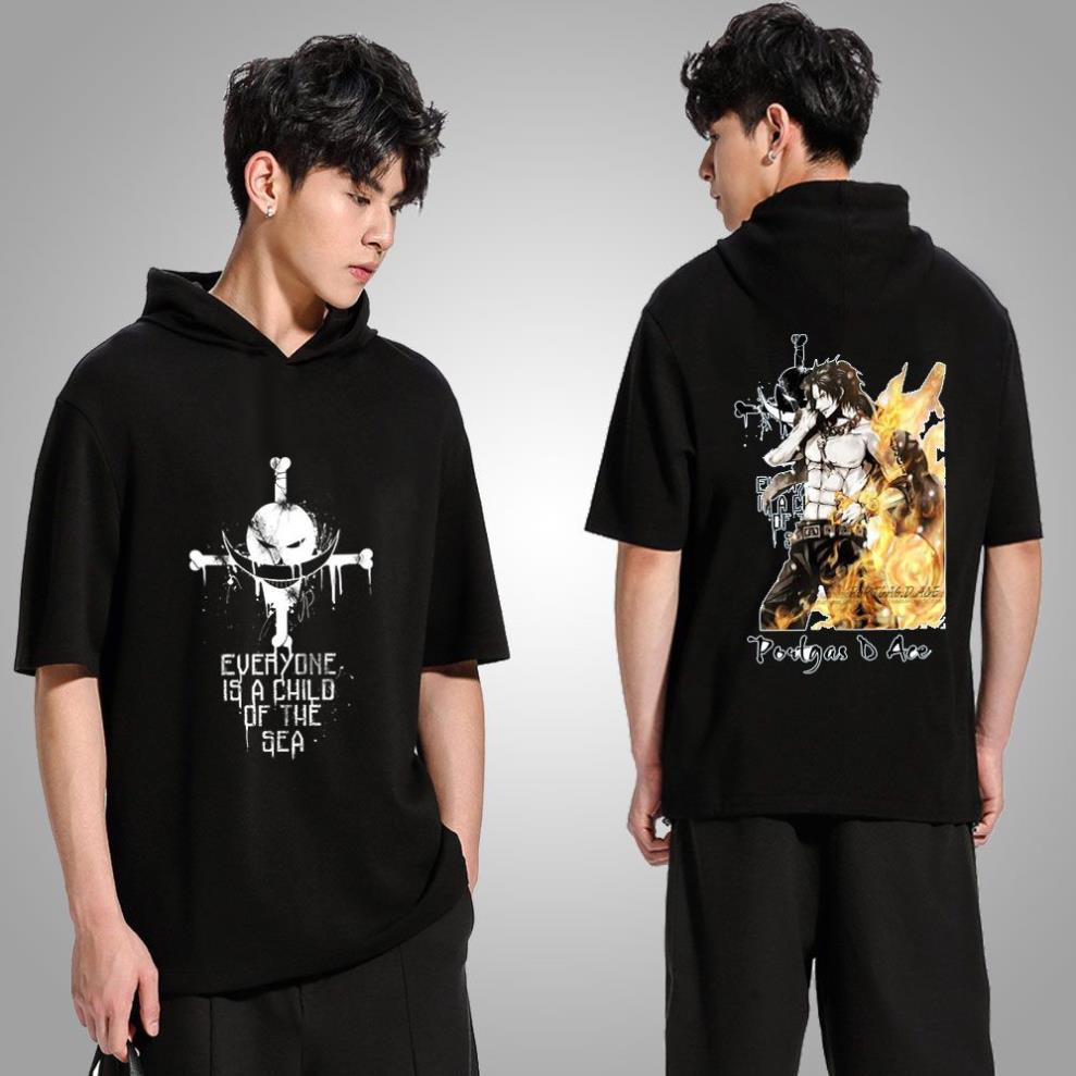 HOT- Top 9 Mẫu Áo thun Hoodie Tay Lửng One Piece Ace - Anime có mũ - hàng độc quyền