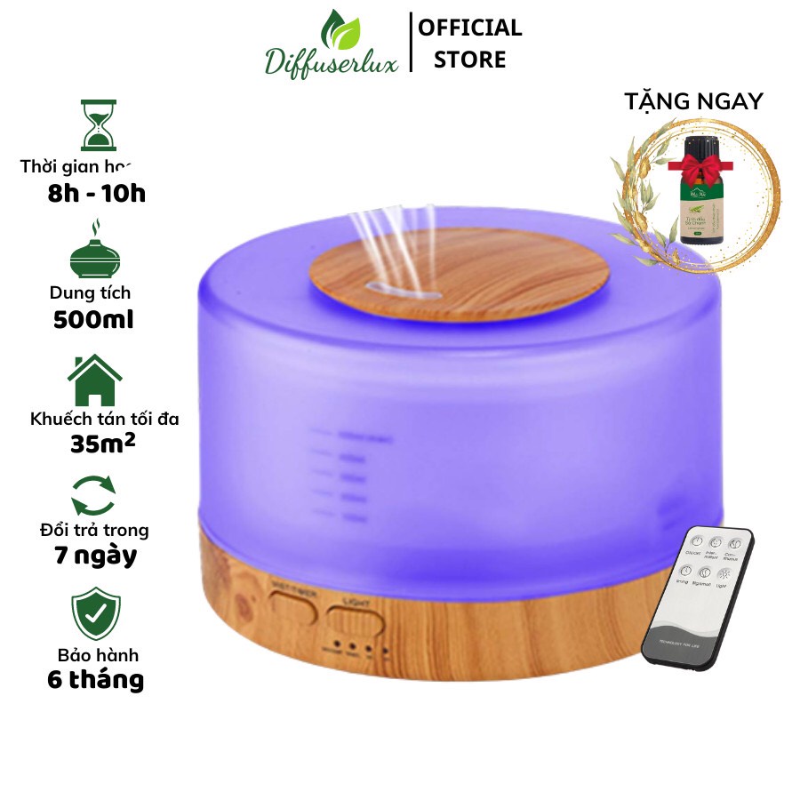 Máy xông tinh dầu / khuếch tán tinh dầu trụ trong 500ml kèm điều khiển