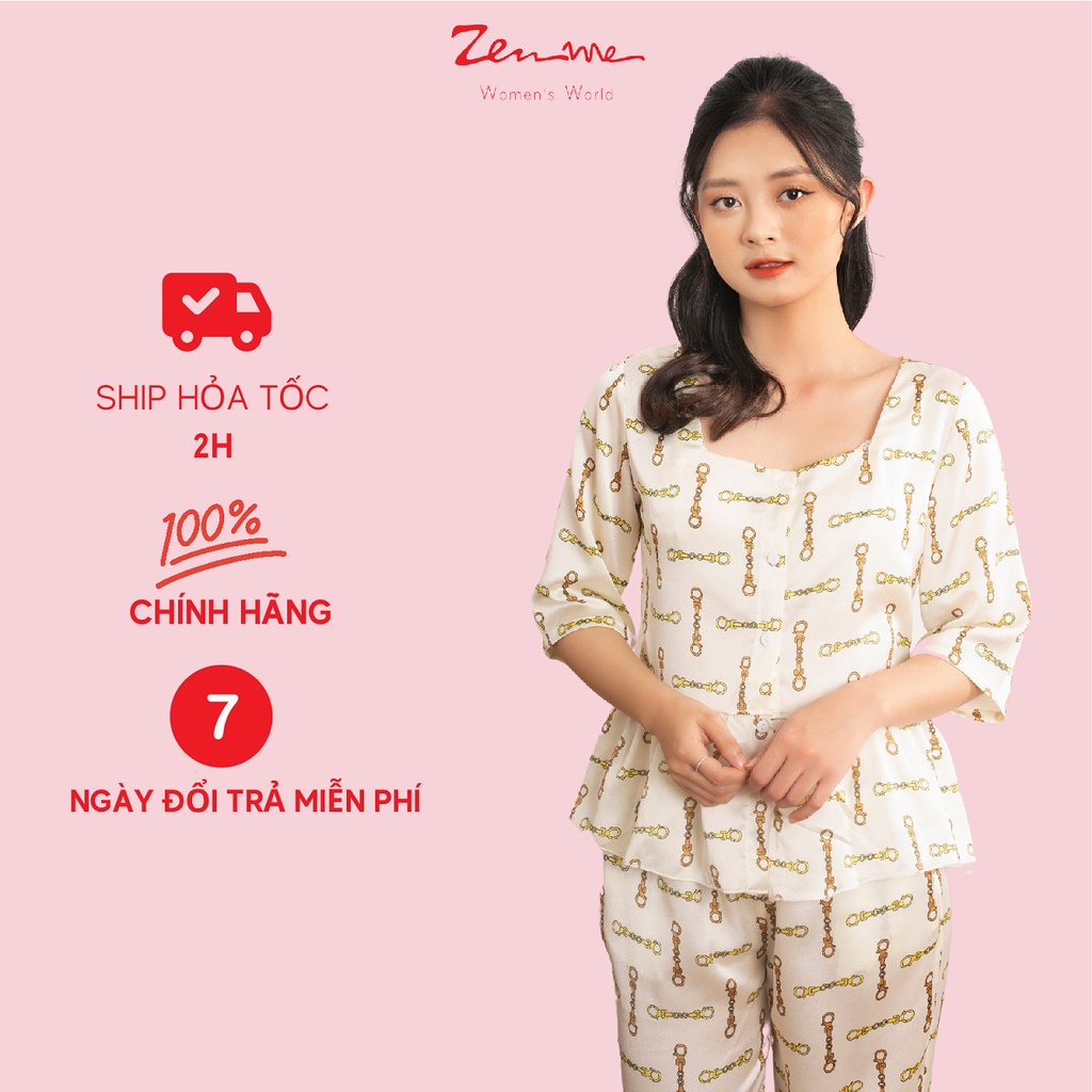 [Mã LT50 giảm 50K đơn 150K] Đồ bộ mặc nhà nữ Zen Me tay lửng quần dài cổ vuông nữ tính chất lụa satin cao cấp | BigBuy360 - bigbuy360.vn