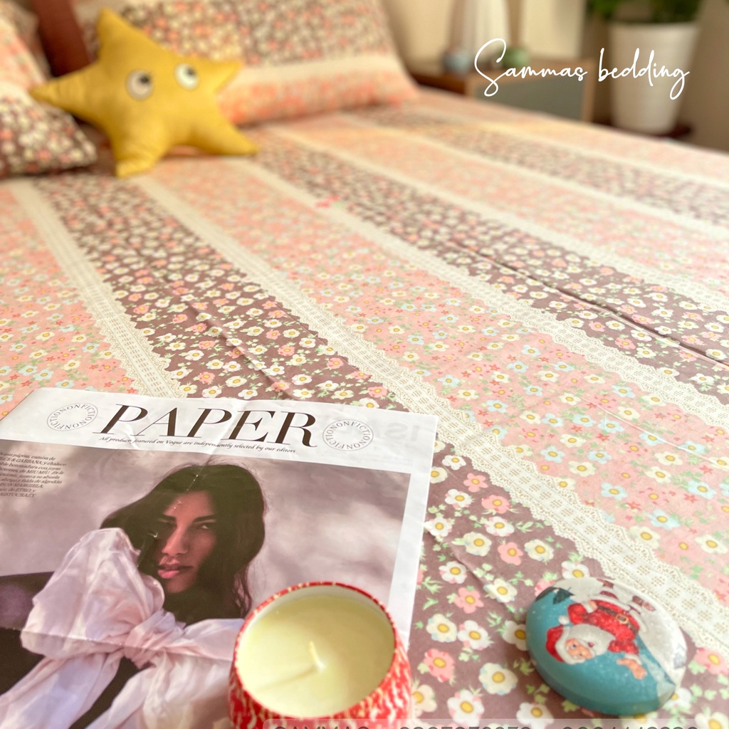 Ga Trải Giường 3 Món Cotton 100%, Bộ Drap Giường Hoa Xanh Kèm Vỏ Gối Thoáng Mát Bốn Mùa