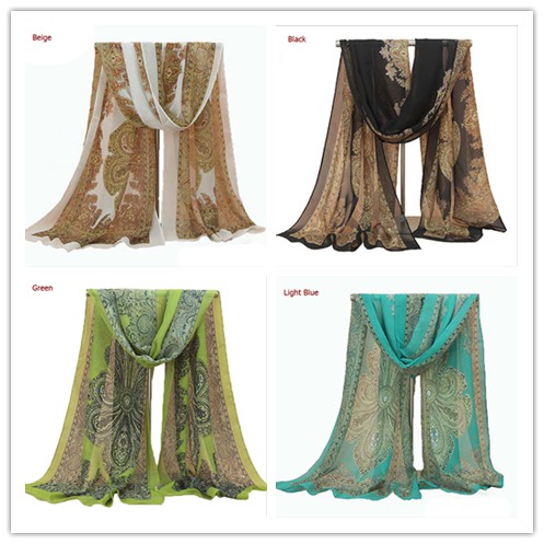 Khăn choàng vải mỏng có in họa tiết trang nhã nhiều màu sắc sang trọng cho nữ