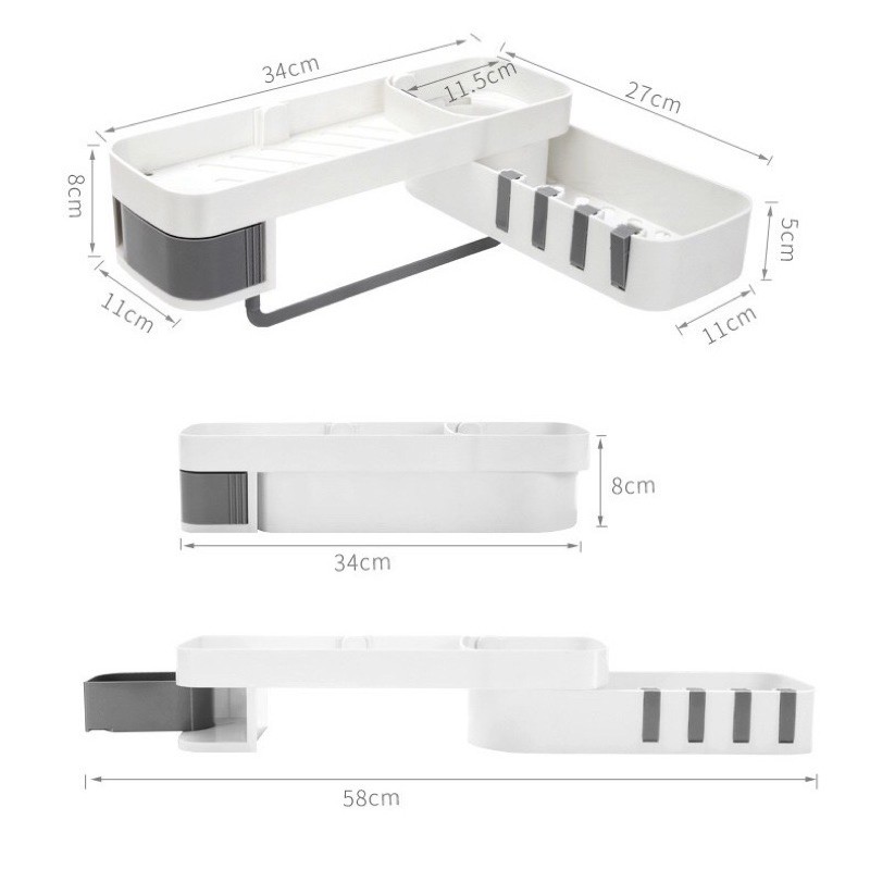 [DEAL SỐC]Kệ dán tường nhà tắm. WC 2in1 .xoay 180° Để đồ Đa năng để đựng mỹ phẩm,kệ treo dán tường nhà bếp, nhựa ABS