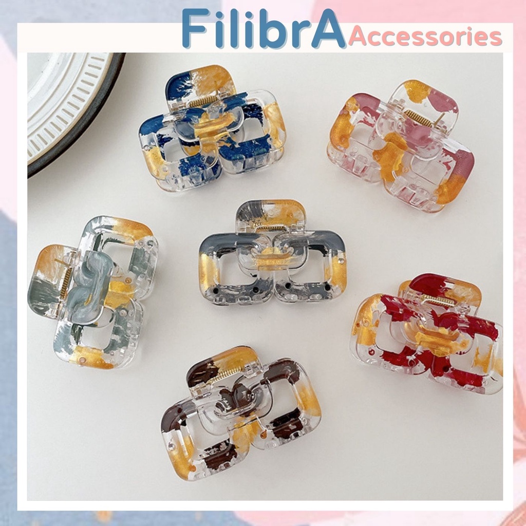 Kẹp tóc nhựa trong suốt cao cấp họa tiết, phụ kiện tóc KT042 - Filibrastyle