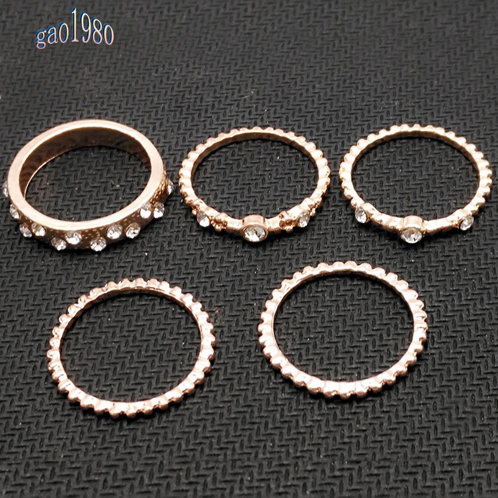 Set 5 Nhẫn Đeo Khớp Ngón Tay Đính Đá Phong Cách Vintage