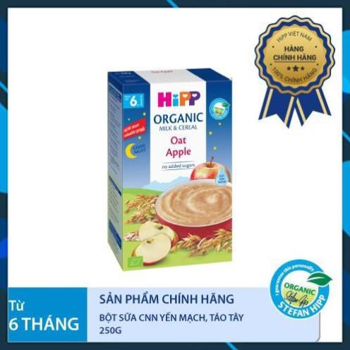 Bột ăn dặm HiPP 250g chúc ngủ ngon dinh dưỡng sữa yến mạch, táo tây 6 tháng tuổi trở lên.