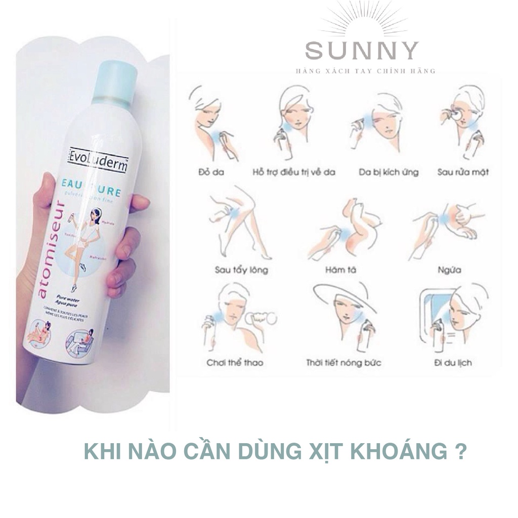 Xịt khoáng Evoluderm  Atomiseur 150ml dưỡng ẩm, cấp nước và làm dịu cho da