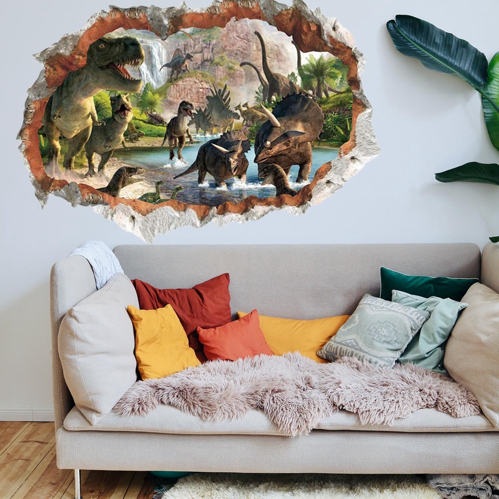 Sticker Dán Tường Họa Tiết 3D Hình Con Khủng Long Dùng Trang Trí Phòng Ngủ Cho Trẻ