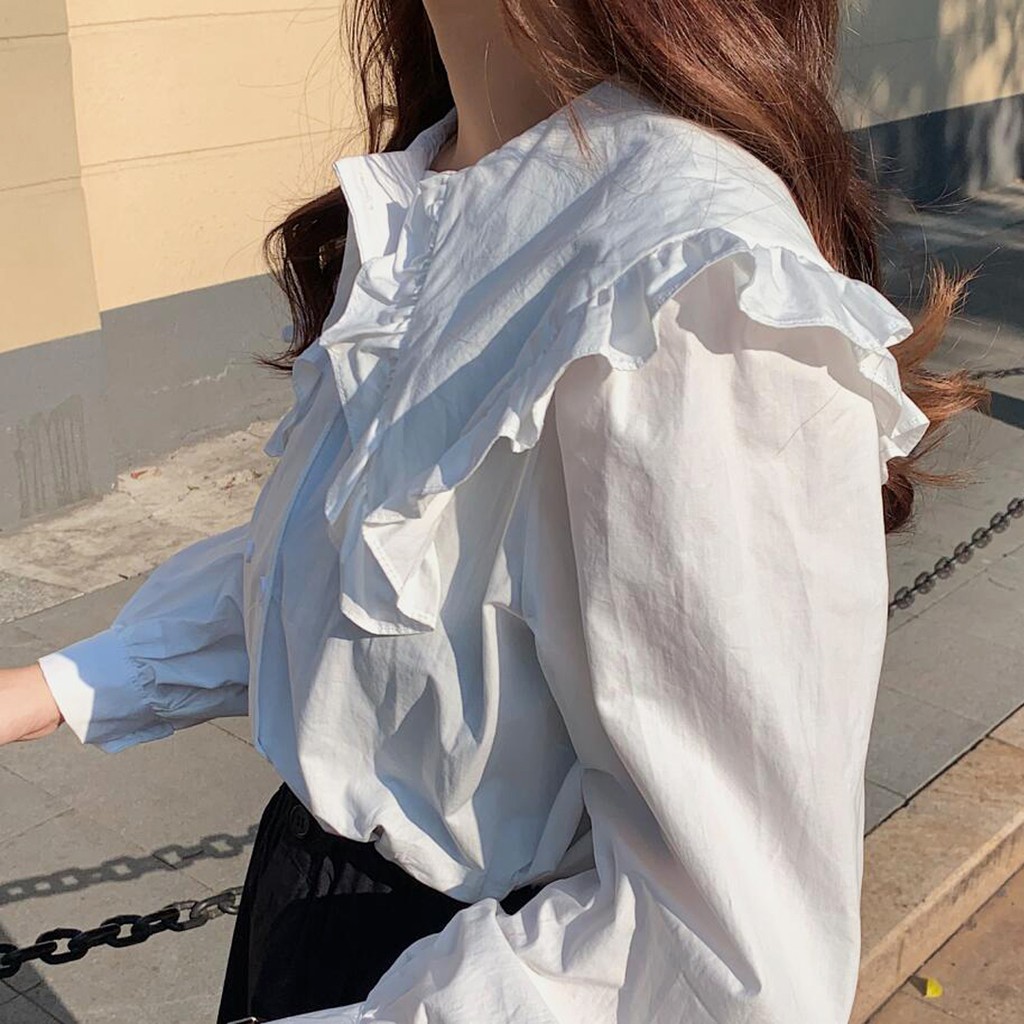Áo babydoll cổ bèo 2 hàng cúc tiểu thư (hàng QC) - ảnh thật