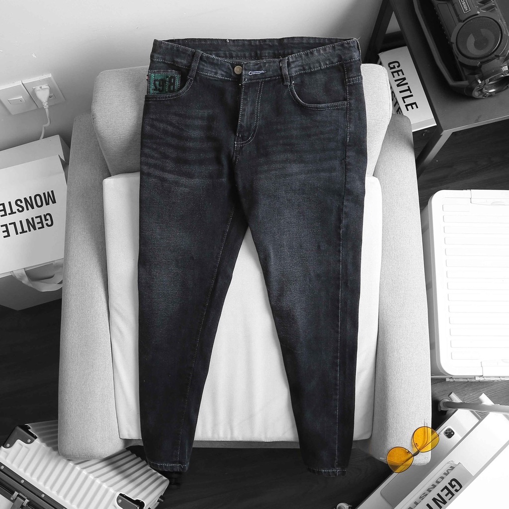 Quần Jean Dài, Quần Jean Nam Thêu Logo Màu Xám Mina_fashion