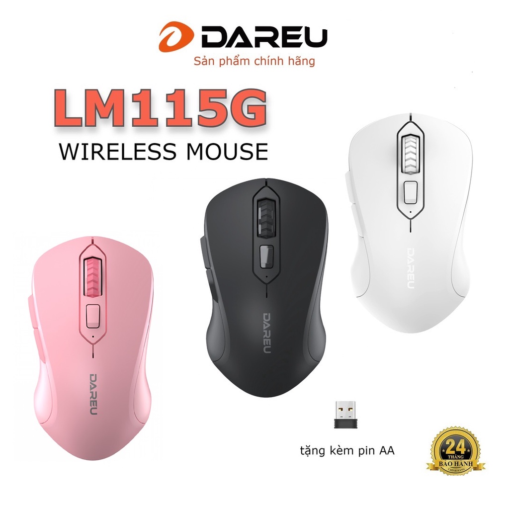 Chuột Không Dây DAREU LM115G Black / White / Pink - Hàng Chính Hãng