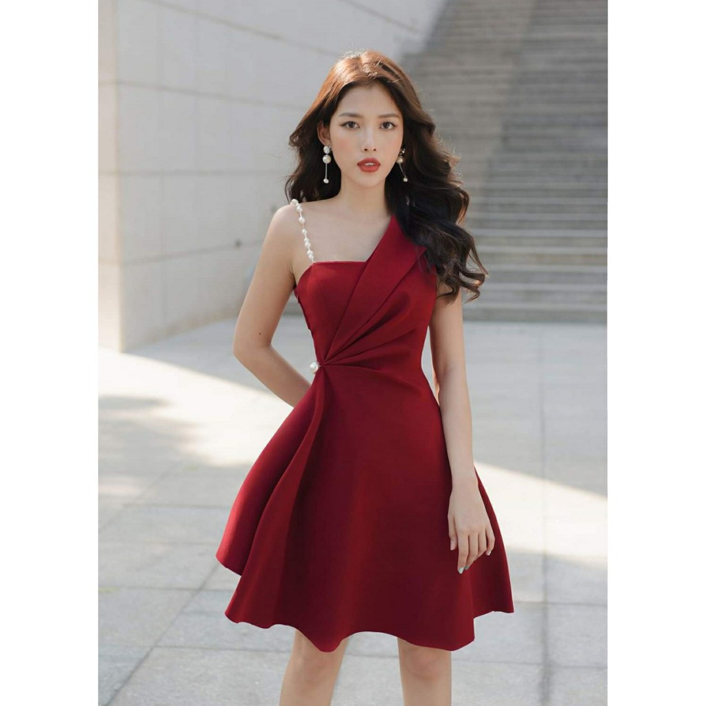 Đầm dự tiệc 1 dây vai đính chuỗi sang trọng Vải cam kết loại 1 [ĐẦM 1VAICUOM | BigBuy360 - bigbuy360.vn