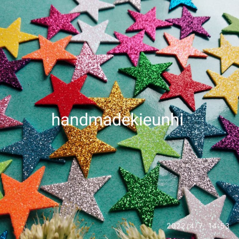 20 -40 - 80 Hình NGÔI SAO, 5cm, 3.1cm, 1.5cm bằng XỐP KIM TUYẾN - thủ công mầm non cho bé- trang trí thiệp, bưu thiêp...