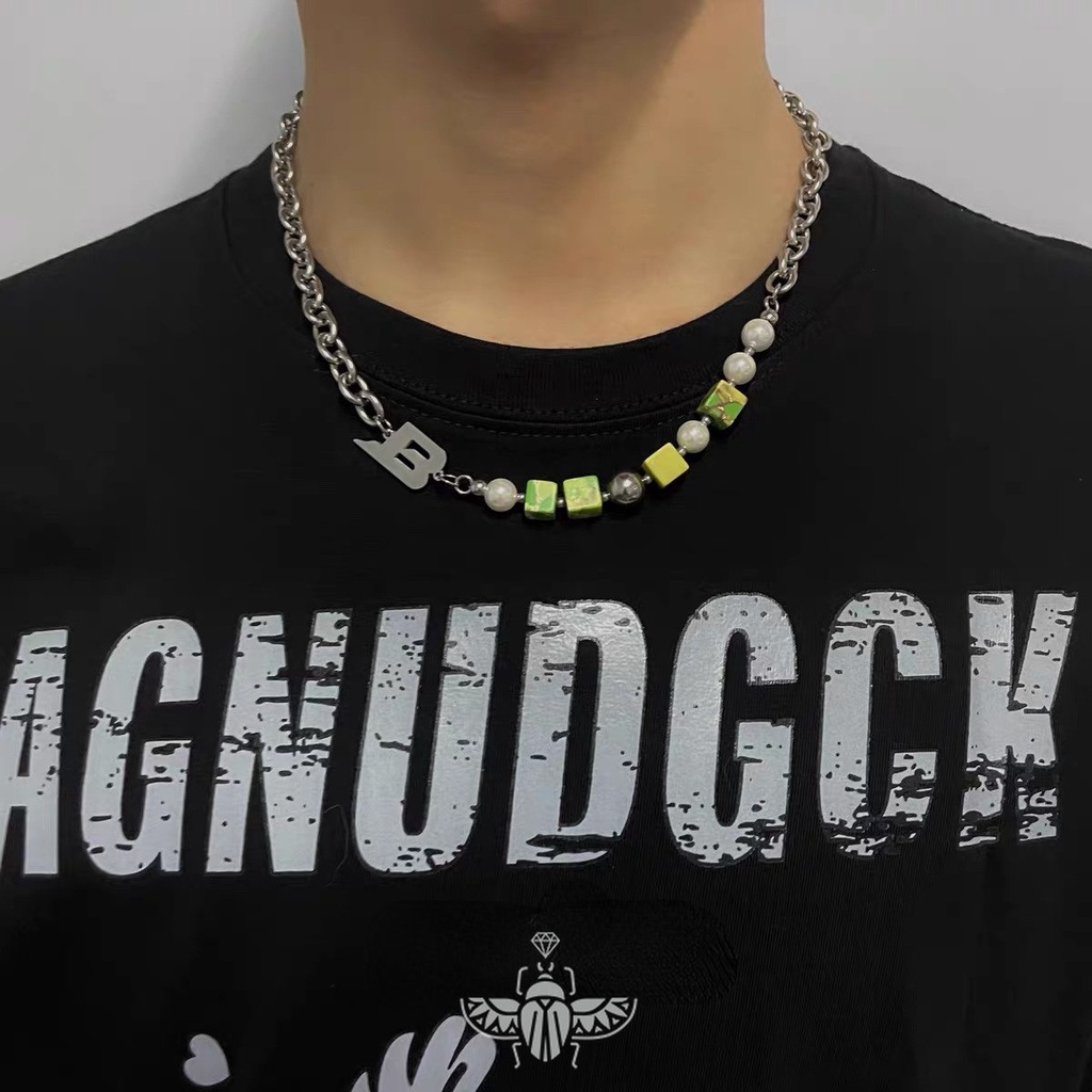 Vòng cổ Chuỗi Hạt Xanh Lá Tươi Mới Mùa Hè 2022 Bằng Thép Không Gỉ Cho Nam Và Nữ