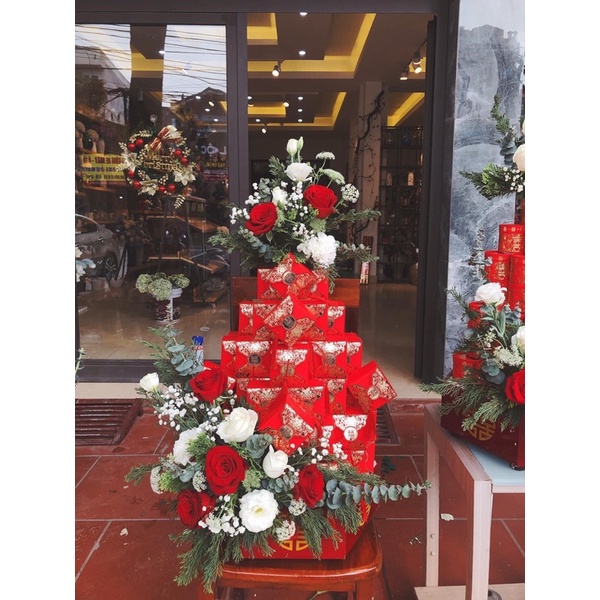 Combo 100 vỏ hộp giấy hoa văn kèm dây tua đỏ