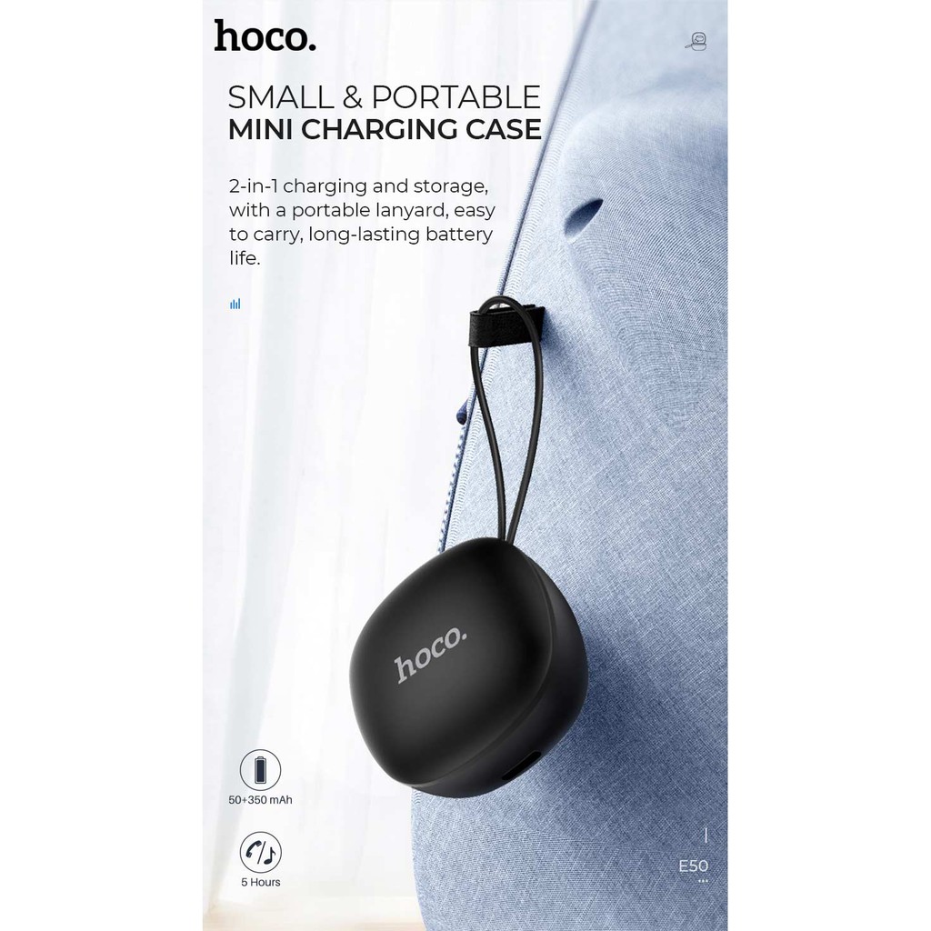 Tai nghe Wireless Headset Hoco E50 dung lượng 400mAh ( gồm cả dock sạc ) bluetooth 5.0, sử dụng liên tục 5 giờ