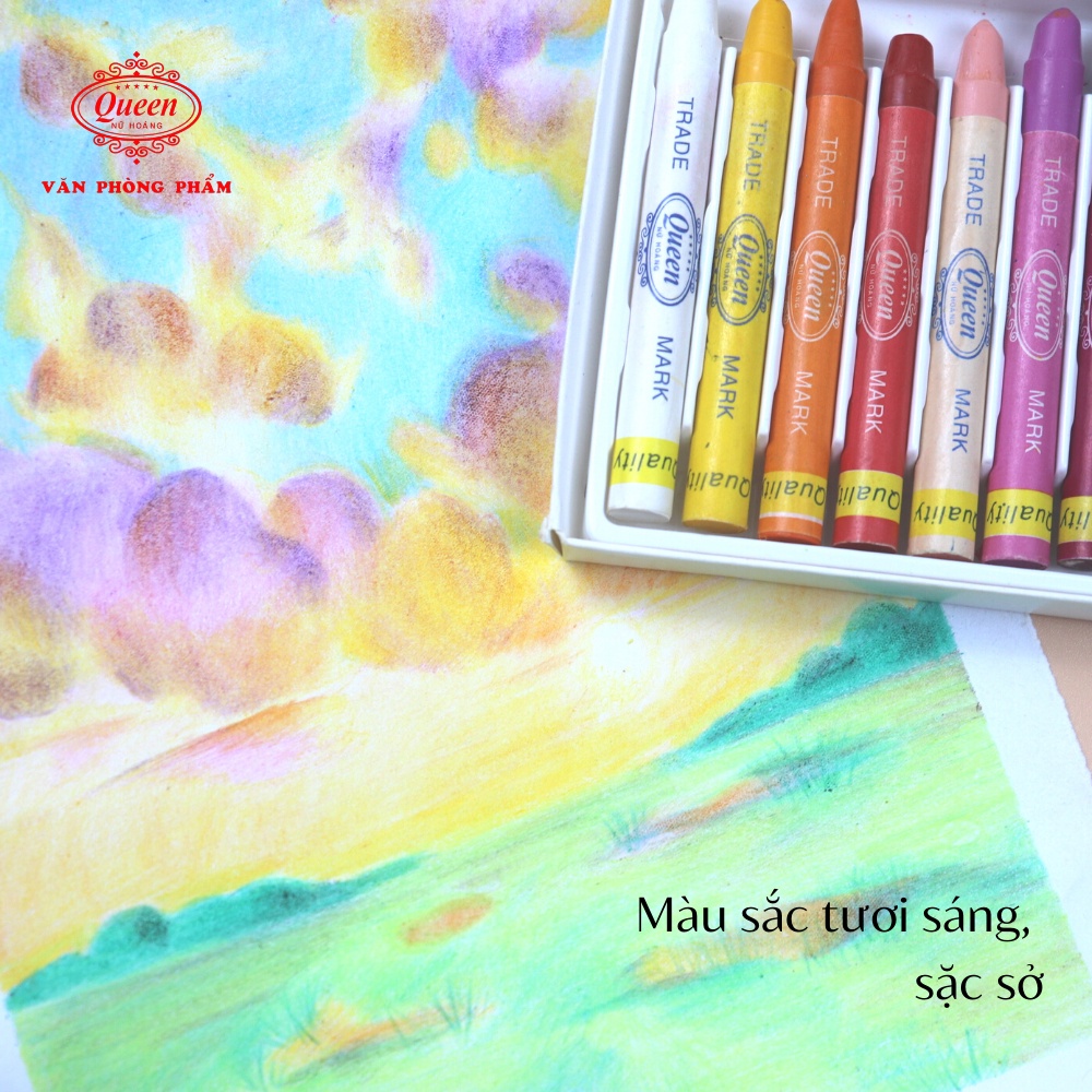 Bút sáp màu Queen  - Hộp giấy 12 màu/18 màu - Chính Hãng - Tặng Sticker Hoạt Hình & Giấy Tô Màu