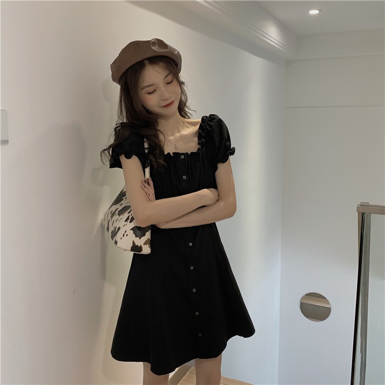 Xiaozhainv Đầm Tay Ngắn Trễ Vai Phong Cách Retro Hàn Quốc | BigBuy360 - bigbuy360.vn
