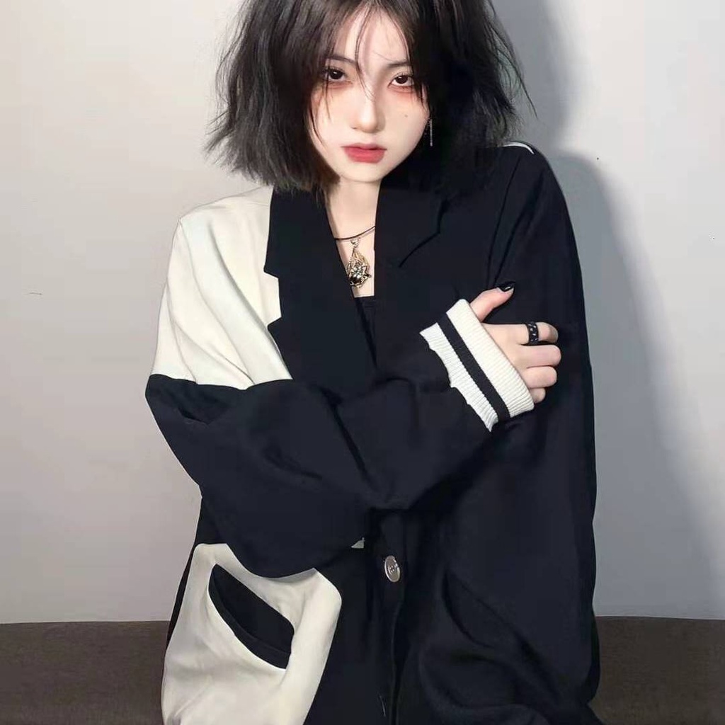 COZOK Áo sweater tay dài phối màu tương phản thời trang