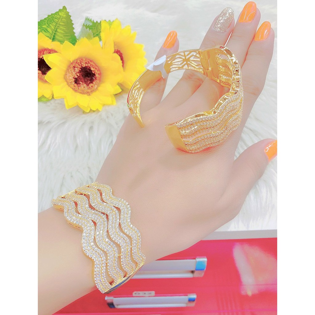 Vòng tay nữ mạ vàng đính gợn sóng 04 hàng 04.270421 - Hàng đẹp hơn trong hình, bền màu theo thời gian