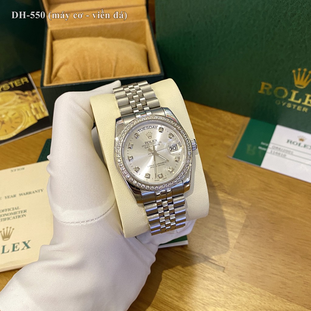[Máy cơ - 2 lịch] Đồng hồ nam Rolex automatic viền băm ngũ sắc dây cao su cao cấp DH554 - shop228