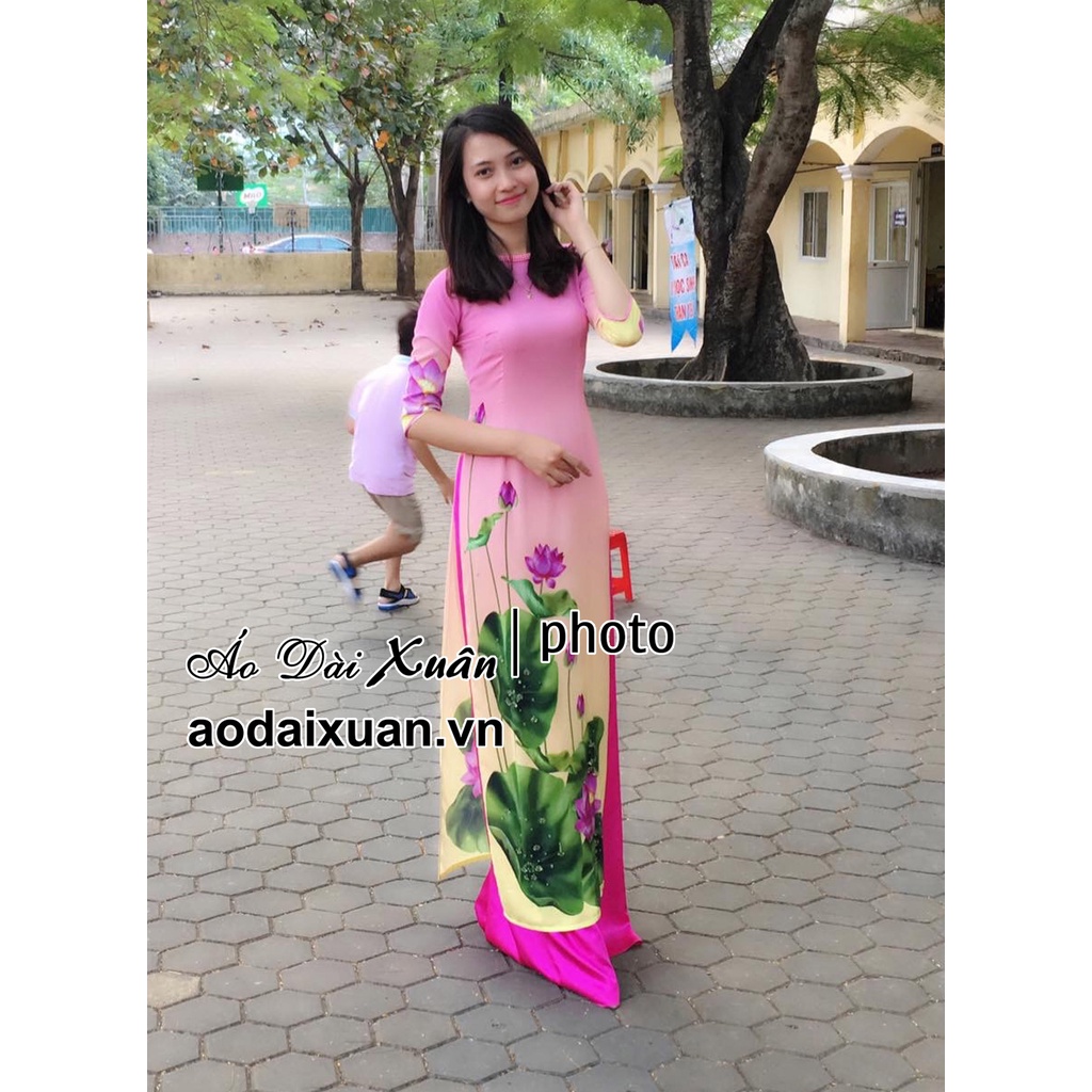 Áo dài hoa sen cỡ M, áo dài kiểu cổ tròn thanh lý giá rẻ