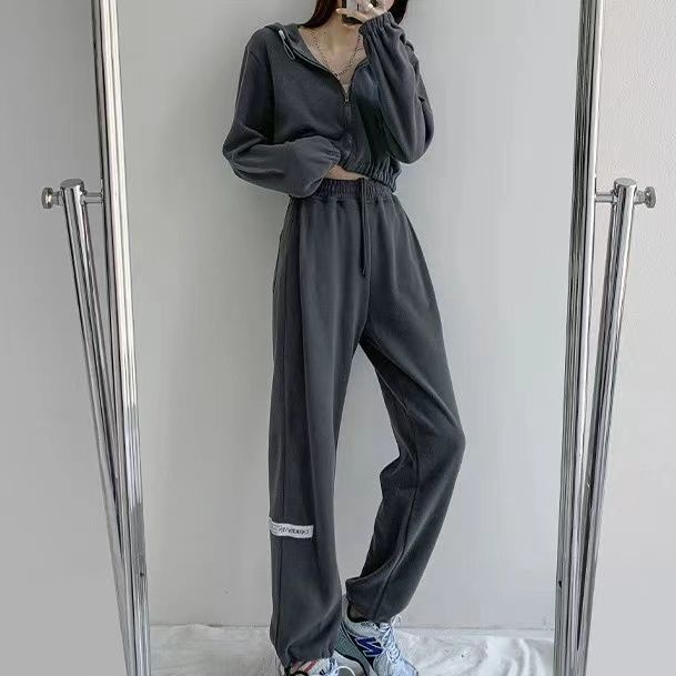 European and American Style Letter Labeling Loose Track Pants Women's Spring and Summer High Waist Drawstring Ankle Banded Pants Casual Straight-Leg Sweatpantsins
