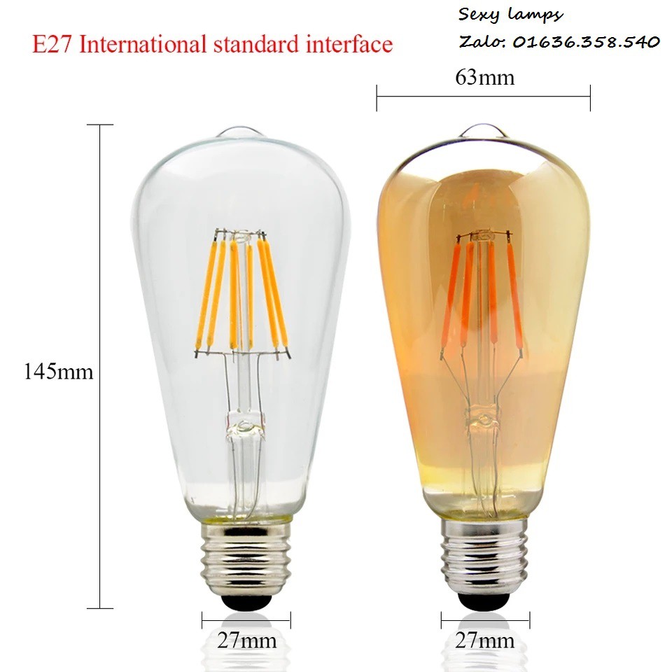 (ST64_8W_TTV) BÓNG LED EDISON ST64 8W THỦY TINH VÀNG