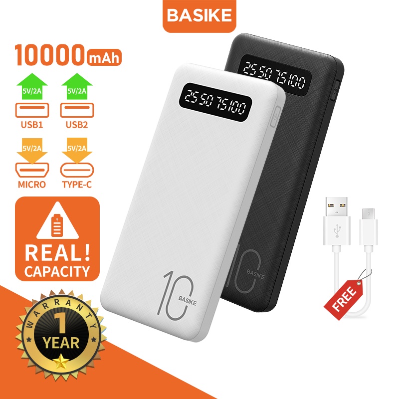 Sạc Dự Phòng 10000mAh BASIKE 2 Cổng Sạc Cho iPhone HUAWEI Samsung OPPO - Bảo hành 12 tháng