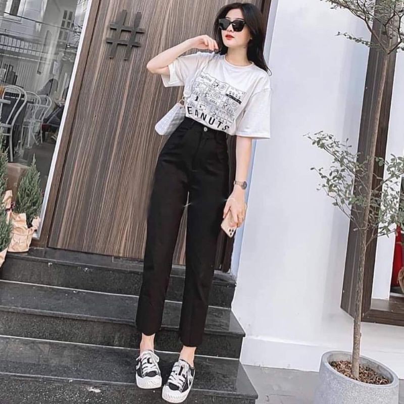 Set Áo Thun In Hình + Quần KAKI Lưng Cao