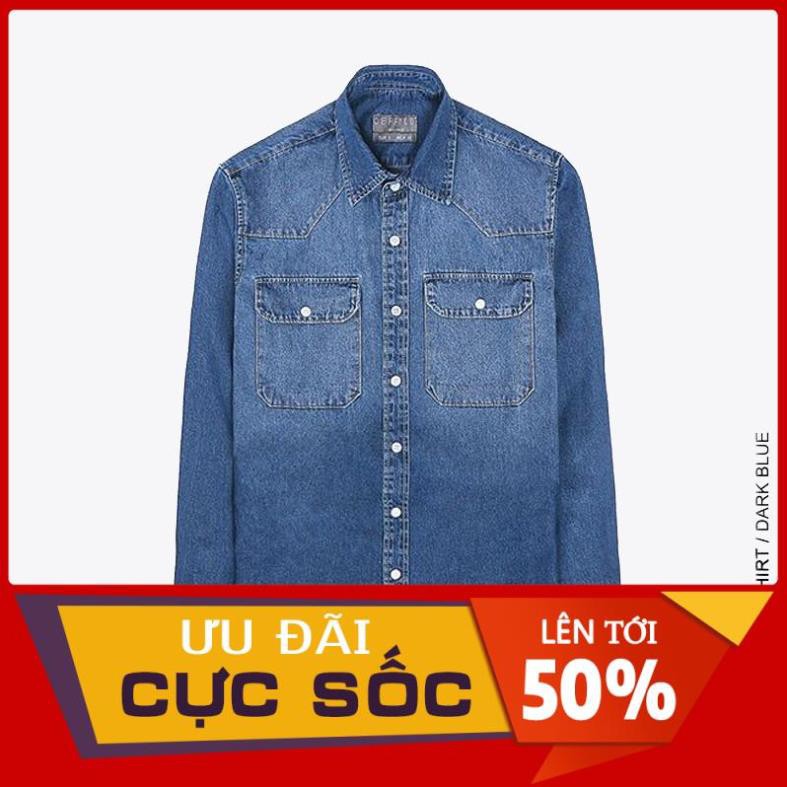 Áo sơ mi jeans trơn phối túi ngực CEFFYLO bụi bặm nam tính