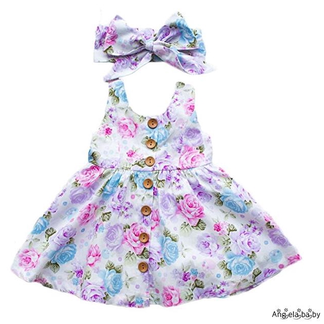 ⓗღ✯Baby Girls Infant Floral Dress Toddler Summer Party Princess Dress+ Headband Set