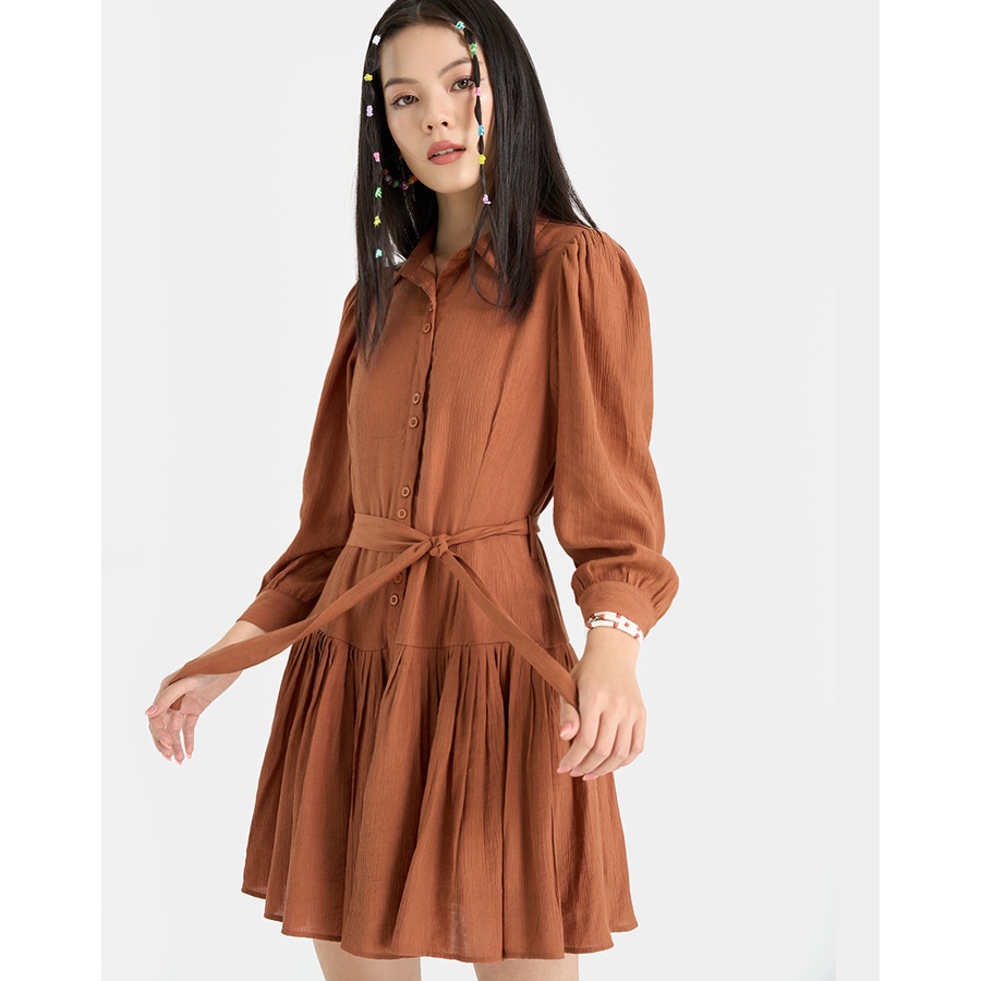 Đầm Mini Nữ Thời Trang JUNO Tay Phồng, Xếp Ly JNDLU034