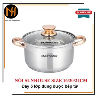 Nồi inox 5 đáy từ sunhouse  size 16cm/20cm/24cm, sử dụng được tất cả các loại bếp, đáy dày dặn